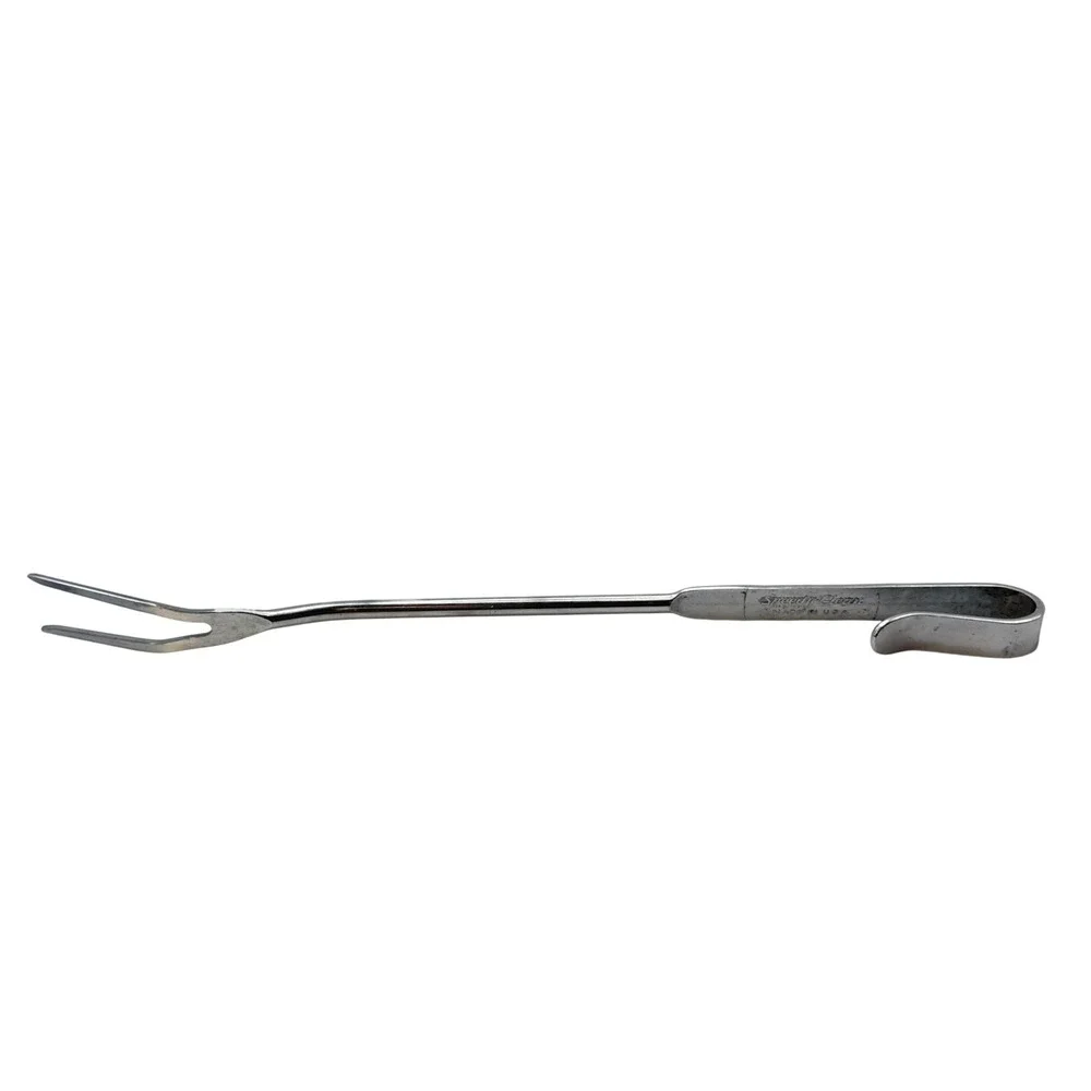 Vintage Speedy-Clean Chrome 2 Prong‎ Cooking Meat Fork Hooked Handle Made in USA
